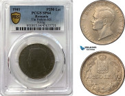 Romania, Mihai I, Pattern 250 Lei 1941, Bucharest Mint, Tin (9.93g) Reeded edge, Coin rotation, Schäffer/Stambuliu (Unpublished), PCGS SP64, Top Pop! ...