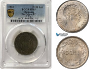 Romania, Mihai I, Pattern 100 Lei 1944, Bucharest Mint, Tin (6.73g) Reeded edge, Coin rotation, Schäffer/Stambuliu (Unpublished) PCGS SP65, Top Pop! R...