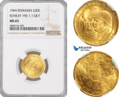 Romania, Mihai I, Pattern Medallic 20 Lei 1944, Bucharest Mint, Gilt Bronze (3.89g) Plain edge with incuse lettering, Medal rotation, Schäffer/Stambul...