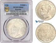 Romania, Mihai I, Pattern 25000 Lei 1946, Bucharest Mint, Silver, Plain edge with inscription, Coin rotation, Schäffer/Stambuliu 202-1.1, PCGS SP64, T...
