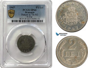 Romania, Mihai I, Pattern 2 Lei 1947, Bucharest Mint, Tin (4.62g) Reeded edge, Coin rotation, Schäffer/Stambuliu 205-Var. (Unpublished metal), PCGS SP...