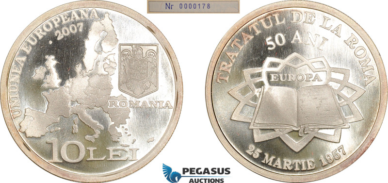 Romania, 10 Lei 2007, Treaty of Rome, Silver, KM# 229, Mintage 500 Pcs, Proof, I...