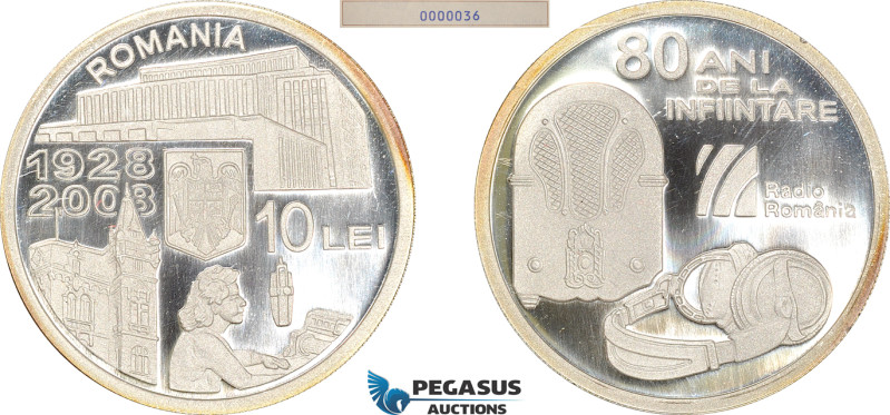 Romania, 10 Lei 2008, Radio Broadcasting Company, Silver, KM# 231, Mintage 500 P...