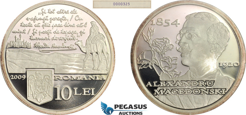 Romania, 10 Lei 2009, 155 Years from the Birth of Alexandru Macedonski, Silver, ...