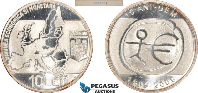 Romania, 10 Lei 2009 European Union, Silver, KM# 250, Mintage 1000 Pcs, Proof, I...