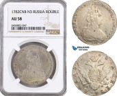 Russia, Catherine II, Rouble 1782 СПБ-ИЗ, St. Petersburg Mint, Silver, KM C# 67b, NGC AU58