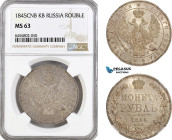 Russia, Nicholas I, Rouble 1845 СПБ-KB, St. Petersburg Mint, Silver, KM# C168.1, NGC MS63