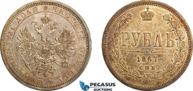 Russia, Alexander II, Rouble 1867 СПБ-HI, St. Petersburg Mint, Silver, KM Y# 25, Cleaned in the past and re-toned, AU