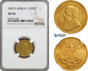 South Africa (ZAR) 1/2 Pond 1895, Pretoria Mint, Gold, KM# 9.2, NGC AU55