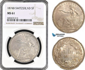 Switzerland, "Helvetia seated" 5 Francs 1874 B, Bern Mint, Silver, KM# 11, NGC MS61