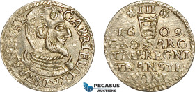 Transylvania, Gabriel Bathori, 3 Groschen 1609, Nagybanya Mint, Silver (2.02g) Resch 59, Lacquered, EF