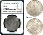 Turkey (Ottoman Empire), Abdülaziz, 20 Kurush AH1277//9, Kostantiniye Mint, Silver, KM# 693, NGC MS63, Top Pop!
