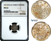 Turkey (Ottoman Empire), Abdülhamid II, 1 Kurush AH1293//22, Kostantiniye Mint, Silver, KM# 718, NGC MS62, Top Pop!