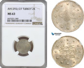 Turkey (Ottoman Empire), Abdülhamid II, 2 Kurush AH1293//27, Kostantiniye Mint, Silver, KM# 719, NGC MS63
