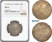 Turkey (Ottoman Empire), Abdülhamid II, 10 Kurush AH1293//33, Kostantiniye Mint, Silver, KM# 721, NGC MS61