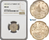 Turkey (Ottoman Empire), Mehmed Reshad V, 2 Kurush AH1327//2, Kostantiniye Mint, Silver, KM# 770, NGC MS64