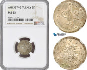 Turkey (Ottoman Empire), Mehmed Reshad V, 2 Kurush AH1327//3, Kostantiniye Mint, Silver, KM# 770, NGC MS63