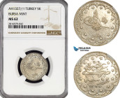 Turkey (Ottoman Empire), Mehmed Reshad V, 5 Kurush AH1327//1, Bursa Mint, Silver, KM# 786, NGC MS62