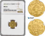 Turkey (Ottoman Empire), Mehmed Reshad V, 12 ½ Kurush 1327//2, Kostantiniye Mint, Gold, KM#762, NGC MS61