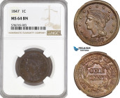 United States, Liberty Head/Braided Hair Cent 1847, Philadelphia Mint, KM# 67, NGC MS64BN
