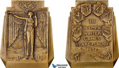 United States, Lake Placid 3rd Winter Olympiad Bronze Participant's Plaque 1932, (48mm x 60mm, 83.64g) Edge: ROBBINS CO / ATTLEBORO, GV 393.2, UNC, Ve...