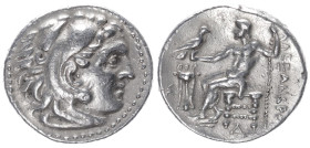 Kings of Macedon, Alexander III 'the Great'. AR Drachm, 4.27 g 17.91 mm. Kolophon. 336-323 BC. 
Obv: Head of Herakles right, wearing lion skin.
Rev: A...
