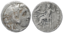 Kings of Macedon, Alexander III 'the Great'. AR Drachm, 4.10 g 16.53 mm. 336-323 BC. Uncertain mint
Obv: Head of Herakles right, wearing lion skin.
Re...