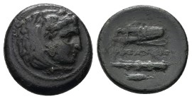 Kings of Macedon, Alexander III 'the Great'. AE, 5.65 g 19.06 mm. 336-323 BC. Uncertain mint in Western Asia Minor.
Obv: Head of Herakles right, wear...