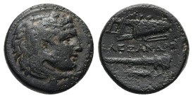 Kings of Macedon, Alexander III 'the Great'. AE, 6.07 g 17.89 mm. 336-323 BC. Uncertain mint in Western Asia Minor.
Obv: Head of Herakles right, wear...