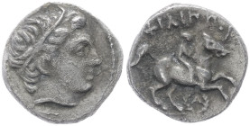 Kings of Macedon, Philip II. AR Tetradrachm, 2.30 g 14.21 mm. 359-336 BC. Amphipolis. 
Obv: Diademed head of Apollo right.
Rev: ΦΙΛΙΠΠΟΥ, Youth on hor...