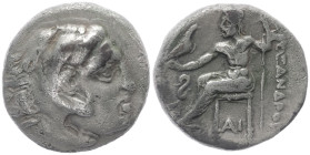 Kings of Macedon, Philip III Arrhidaios. AR Drachm, 4.02 g 17.07 mm. 323-317 BC. In the name and types of Alexander III. Lampsakos mint. Struck under ...