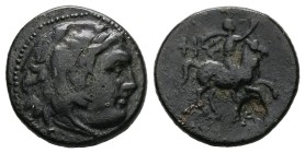 Kings of Macedon, Philip III Arrhidaios. AE, 5.21 g 19.68 mm. 323-317 BC. Uncertain mint in Macedon.
Obv: Head of Herakles to right, wearing lion ski...
