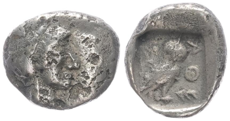 Attica, Athens. AR Hemiobol, 0.48 g 9.09 mm. Circa 454-404 BC. 
Obv: Helmeted he...