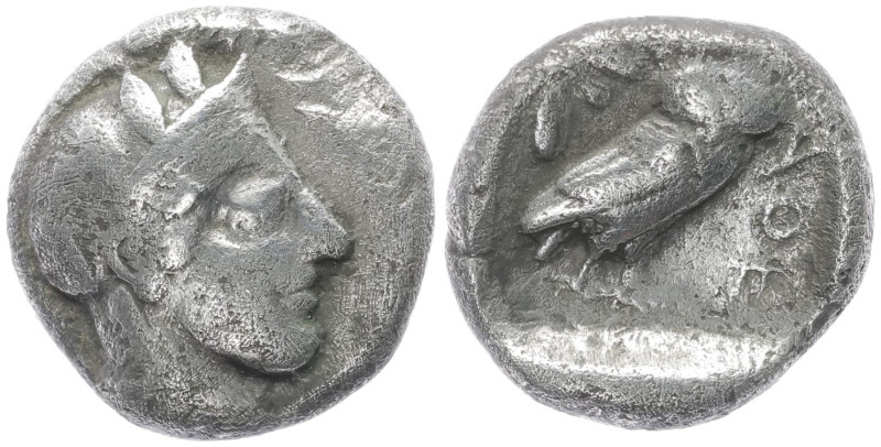 Attica, Athens. AR Drachm, 3.88 g 14.85 mm. Circa 454-404 BC.
Obv: Helmeted head...