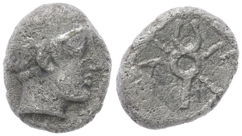 Thrace, Ainos. AR Diobol, 1.18 g 10.35 mm. Circa 469/8-464/3.
Obv: Head of Herm...