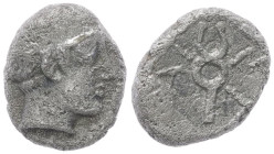 Thrace, Ainos. AR Diobol, 1.18 g 10.35 mm. Circa 469/8-464/3.
Obv: Head of Hermes right, wearing petasus.
Rev. AI – NI, Kerykeion within incuse squa...