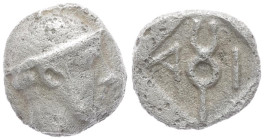 Thrace, Ainos. AR Diobol, 1.00 g 9.46 mm. Circa 455/4-453/2 BC. 
Obv: Head of Hermes to right, wearing petasos. 
Rev: Α – Ι, Kerykeion; all set within...