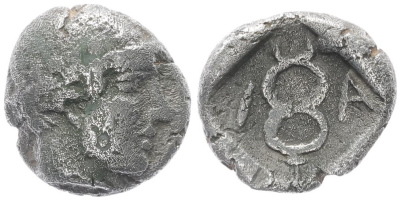 Thrace, Ainos. AR Diobol, 1.19 g 10.53 mm. Circa 464-460 BC.
Obv: Head of Hermes...
