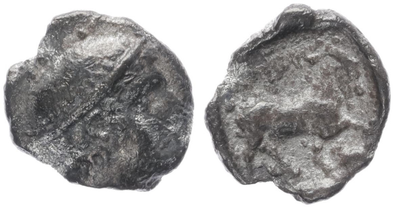Thrace, Ainos AR Diobol, 1.00 g 11.72 mm. Circa 435-405 BC. 
Obv: Head of Hermes...