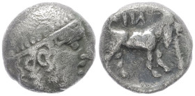 Thrace, Ainos. AR Diobol. 1.00 g 10.14 mm. Circa 429-427/6 BC. 
Obv: Head of Hermes right, wearing petasos.
Rev: AIN, Goat standing right; club to rig...