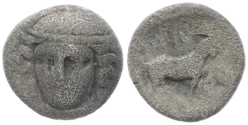 Thrace, Ainos. AR Diobol, 1.07 g 10.71 mm. Circa 400-350 BC. 
Obv: Head of Herme...