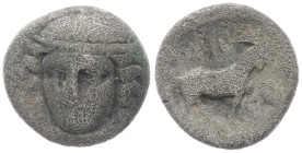 Thrace, Ainos. AR Diobol, 1.07 g 10.71 mm. Circa 400-350 BC. 
Obv: Head of Hermes facing, wearing petasos.
Rev: [AINI], Goat standing right; monogram ...