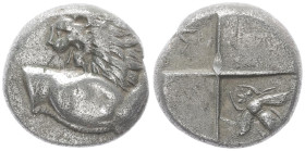 Thrace, Chersonesos. AR Hemidrachm, 2.33 g 12.03 mm. Circa 386-338 BC.
Obv: Forepart of lion right, head reverted.
Rev: Quadripartite incuse square wi...