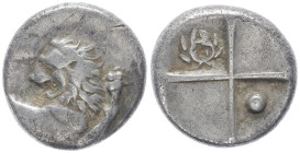 Thrace, Chersonesos. AR Hemidrachm, 2.23 g 13.82 mm. Circa 386-338 BC.
Obv: Forepart of lion right, head left. 
Rev: Quadripartite incuse square, with...