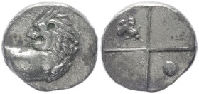 Thrace, Chersonesos. AR Hemidrachm, 2.07 g 14.24 mm. Circa 386-338 BC.
Obv: Forepart of lion right, head left.
Rev: Quadripartite incuse square, pelle...