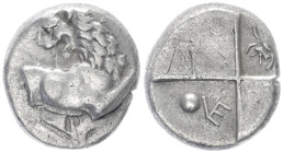 Thrace, Chersonesos. AR Hemidrachm, 2.21 g 13.03 mm. Circa 386-338 BC.
Obv: Forepart of lion right, head reverted.
Rev: Quadripartite incuse square wi...