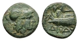 Islands off Thrace, Samothrace. AE, 1.13 g 10.98 mm. 3rd-2nd centuries BC.
Obv: Head of Athena to right, wearing Corinthian helmet.
Rev: ΣA / ΔΙΟΔΟ,...