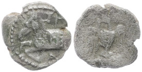 Kings of Thrace, Odrysian. Sparadokos. AR Diobol. 1.20 g 10.79 mm. Circa 450-440 BC. 
Obv: Forepart of horse left.
Rev: Eagle flying left, holding ser...