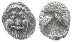 Lesbos, Methymna. AR Tetartemorion, 0.20 g 5.91 mm. Circa 500/480-460 BC. 
Obv: Facing head of Silenos. 
Rev: Quadripartite incuse square. 
Ref: Hauck...