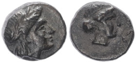 Lesbos, Mytilene. AR Diobol, 1.53 g 10.31 mm. Circa 400-350 BC. 
Obv: Laureate head of Apollo right.
Rev: Female head (Aphrodite?) right.
Ref: HGC 6, ...